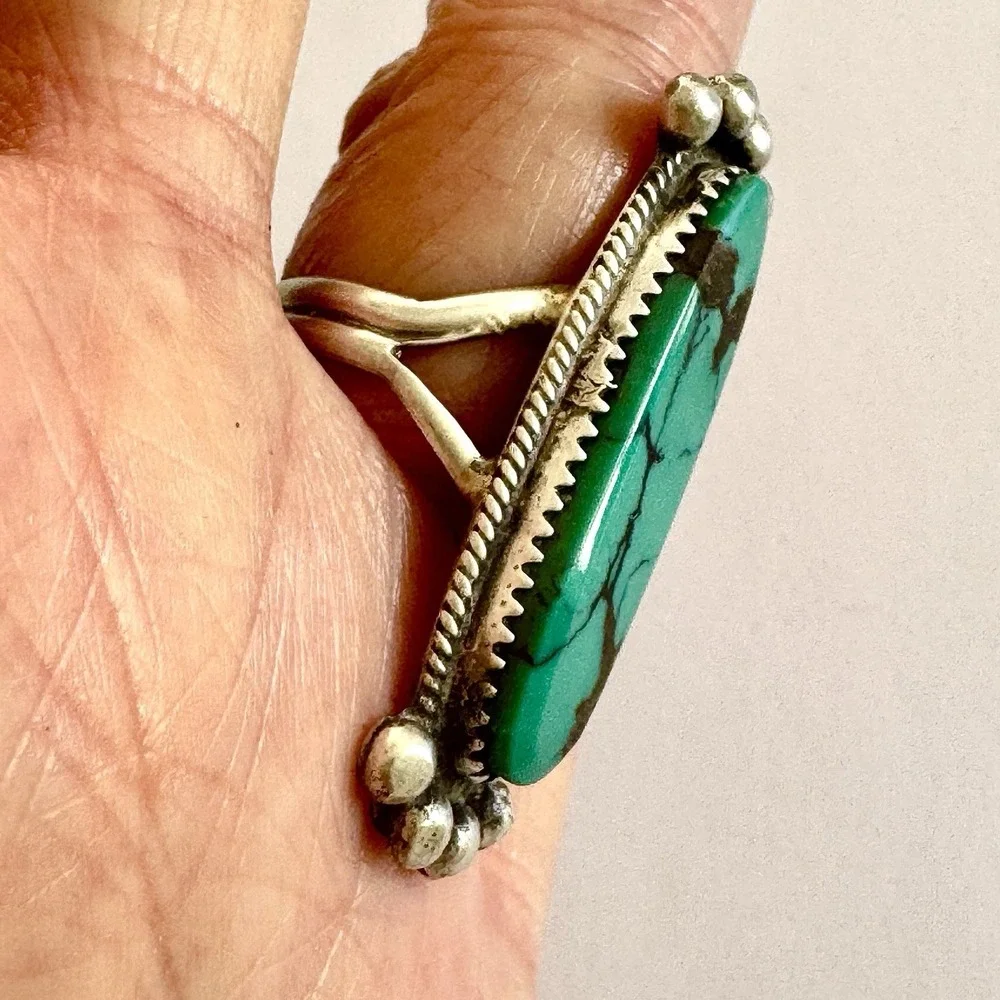 Navajo Turquoise Ring‎ Sz 8 Flat Cab Sterling Signed Selina Warner Native Amer